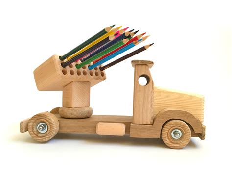 Wood toy for kids Pencil holder Wooden truck Learning toy | Etsy