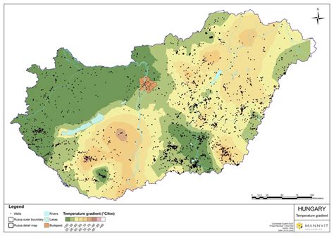 Temperature gradient map of Hungary made by Mannvit 2009. | Download ...