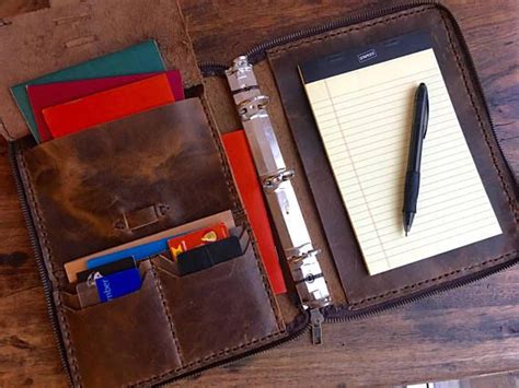 Zippered leather padfolio, Small three ring binder, 3 ring folder ...