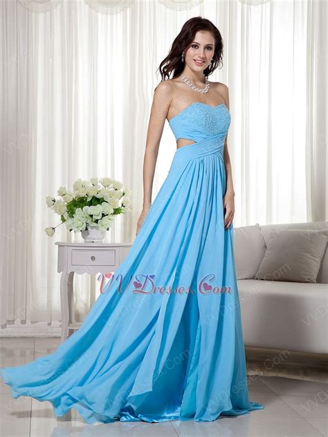 Aqua Blue Split Chiffon Floor Length Designer Prom Dress