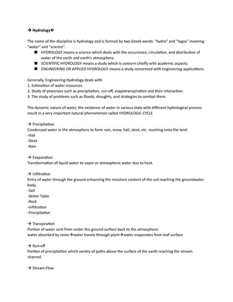 Hydrology notes - Hydrology The name of the discipline is hydrology and ...