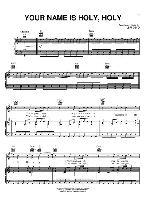 Your Name Is Holy" Sheet Music by Jeff Deyo for Piano/Vocal/Chords ...