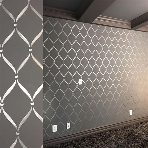 Modern Masters Silver Metallic Paint Stenciled on Media Room walls with ...