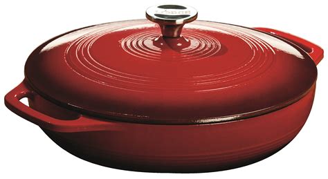 Lodge 3.6 Quart Cast Iron Casserole Pan. Red Enamel Cast Iron Casserole ...