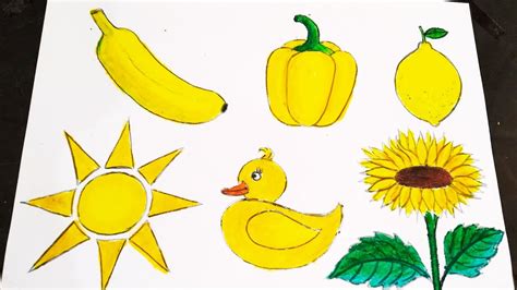 Yellow Colour Objects Drawing ll How To Draw Yellow Colour Objects for ...