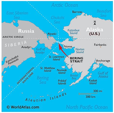 World Map Showing Bering Strait