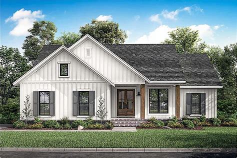 Modern Farmhouse Ranch Plan with Vertical Siding - 3 Bed - #142-1228