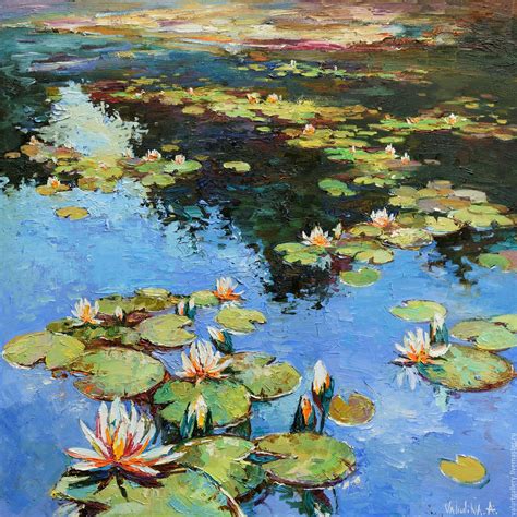 Water lilies Large Oil painting 90 x 90 cm – shop online on Livemaster ...