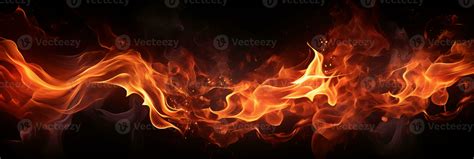 Fire banner. Flame on a black background. Profile header, space for ...