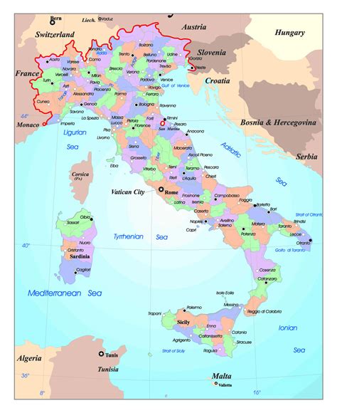 Detailed political and administrative map of Italy with major cities ...