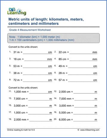 Grade 4 Measurement Worksheets: Convert metric lengths | K5 Learning