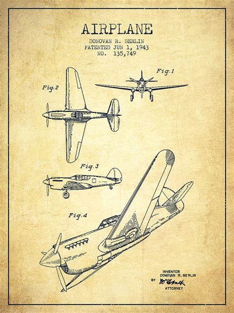 Airplane patent Drawing from 1943-Vintage Digital Art by Aged Pixel ...