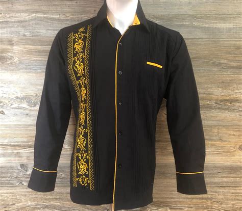 Mens Mexican Guayabera Shirt Black Linen Long Sleeve - Etsy