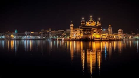 Premium AI Image | Night view of Golden Temple Harmandir Sahib