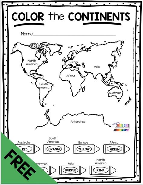 FREE Color the 7 continents – All About Earth and Maps for Kindergarten ...