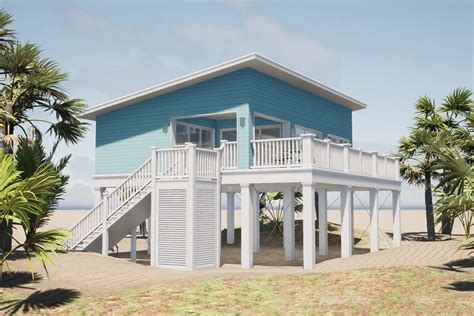 2-Story 2-Bedroom Coastal Beach Stilt-house for Tiny Living (House Plan)