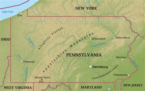 Physical map of Pennsylvania