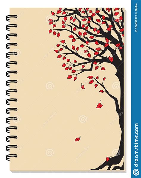 A5 School Spiral Notebook Cover with Black Tree and Red Leaves Stock ...