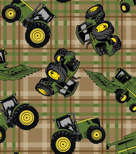 John Deere Tractors On Plaid Cotton Fabric | JOANN