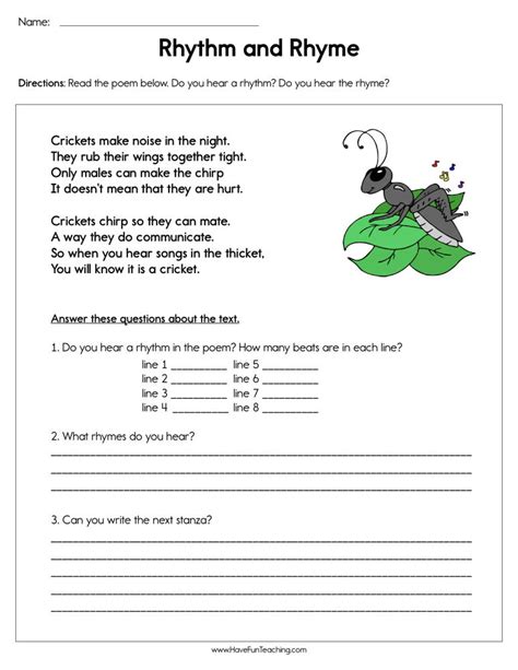 Rhythm and Rhyme Worksheet by Teach Simple