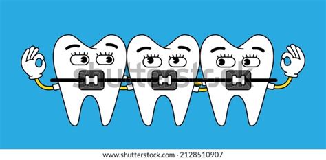 Teeth Funny Cartoon Character Braces Teeth Stock Vector (Royalty Free ...