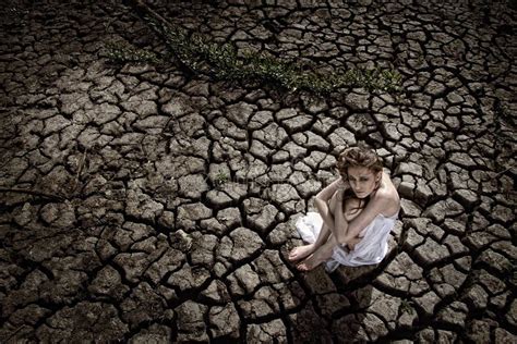 Sad Dirty Woman is at Cracked Earth Desert Stock Photo - Image of dirt ...