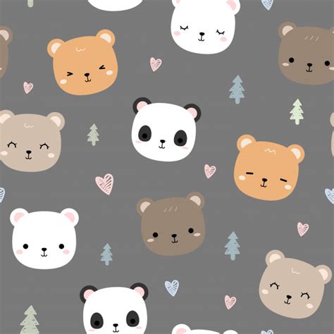 Cute Teddy Bear Head Cartoon Doodle Seamless Pattern | Teddy bear ...