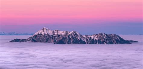 Mountain Peaks Fog And Pink Clouds Wallpaper, HD Nature 4K Wallpapers ...