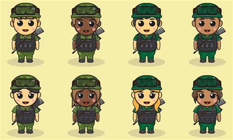 Vector illustration of Cute Soldier cartoon with Vest and Gun 4899476 ...