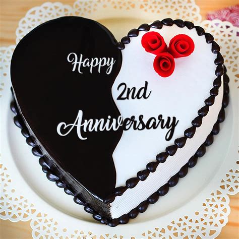 2nd Anniversary Cake (Heart) 1 Kg - Chocolate | Anniversary Cakes