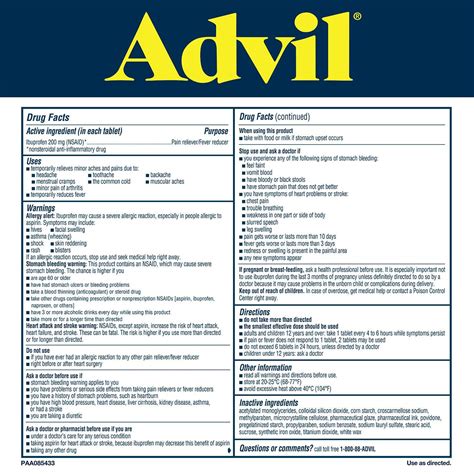 Advil Drug Facts Label - Pensandpieces