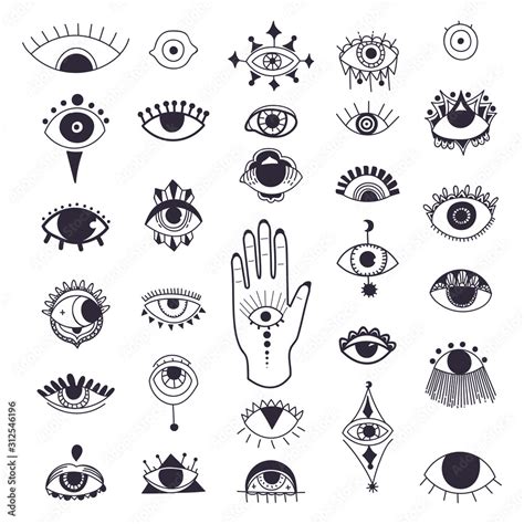 Evil eyes symbol set. Free hand drawing style. Esoteric sign alchemy ...