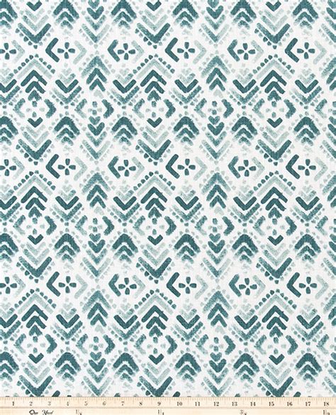 Shades of Teal on Soft White Geometric Fabric by the Yard Slub | Etsy