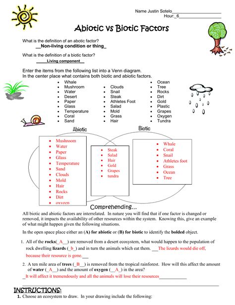 Abiotic And Biotic Factors Worksheet - Wordworksheet.com