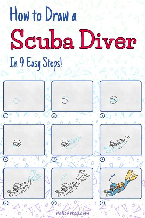 How to Draw a Scuba Diver (9 STEPS!) Easy Scuba Diver Drawing Lesson ...