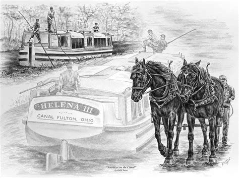 Journeys on the Canal - Canal Boat Print Drawing by Kelli Swan - Pixels