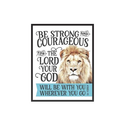 Courage Lion Bible Verse Poster Motivational Gift Bedroom or Kids Room ...