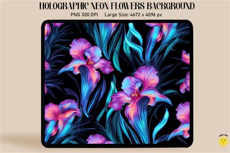 Holographic Neon Iris Flowers Graphic by Lazy Sun · Creative Fabrica