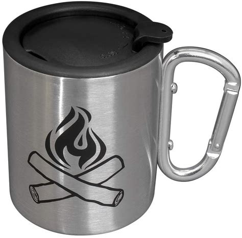 Camping Mug with Clip On Handle and Lid – Double Walled Stainless Steel ...