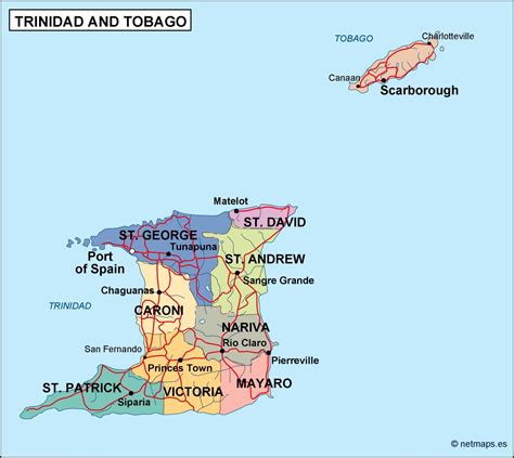 trinidad and tobago political map. Eps Illustrator Map | Vector World Maps