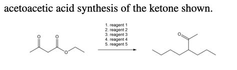 SOLVED: acetoacetic acid synthesis of the ketone shown: reagent 2 ...