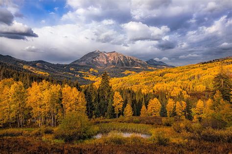 HD wallpaper: autumn, forest, the sky, clouds, trees, mountains, lake ...