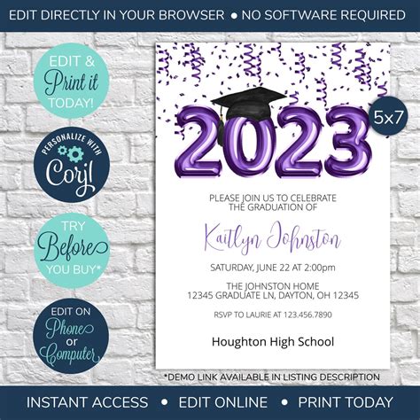 EDITABLE Purple Class of 2023 Graduation Open House - Etsy