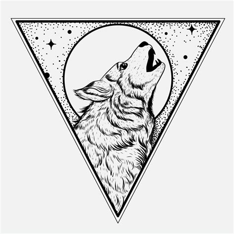 Full moon wolf in upside down triangle dot and line art 686465 Vector ...