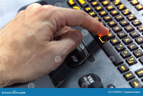 Finger Pressing N Key On Illuminated Industrial Ke Stock Photography ...