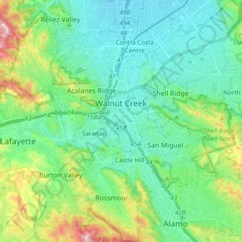 Walnut Creek topographic map, elevation, terrain