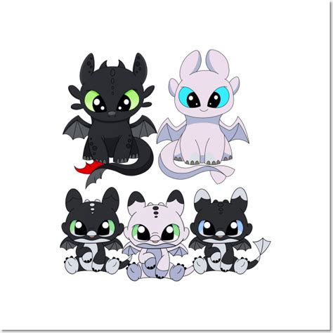 Cute dragon family, baby night fury set, toothless light fury, night ...