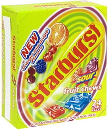 Starburst Sour, Orange and Grape Flavors Fruit Chews - 24 ea, Nutrition ...