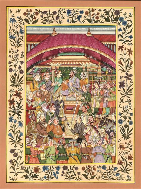 Mughal Empire Miniature Art Handmade Moghul Shah Jahan Padshahnama Painting