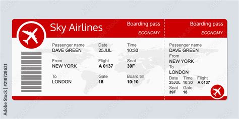 Plane ticket template. Airplane flight ticket blank. Boarding pass ...